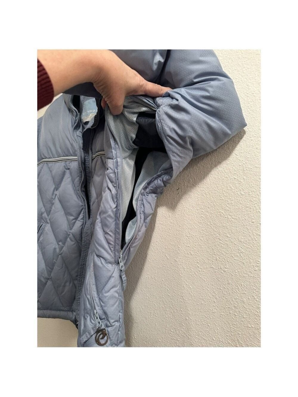 Winter Feather Down Ski Jacket Womens Small Blue Coat Zip Pockets POWDER ROOM - Picture 6 of 16